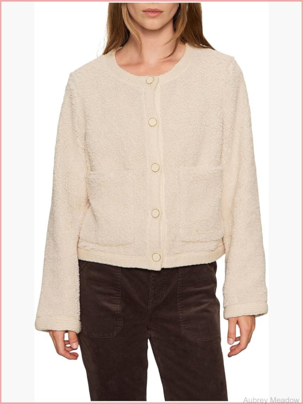 Crew Neck Button Front Cardigan with Pockets